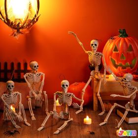5 PCS Posable Halloween Skeleton Decor 16 Inches, Full Body Posable Joints Hanging Skeletons for Halloween Decorations, Graveyard Props