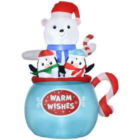 Outsunny 5ft Christmas Inflatables Outdoor Decorations Blessed Polar Bear and Penguins in the Cup, Blow-Up LED Yard Christmas Decor for Garden, L