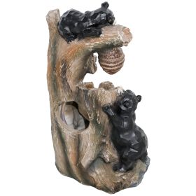 Outsunny 22.4" Outdoor Fountain, 3-Tier Resin Resin Bears and Honey Beehive Outdoor Waterfall Fountain with LED Lights, Pump