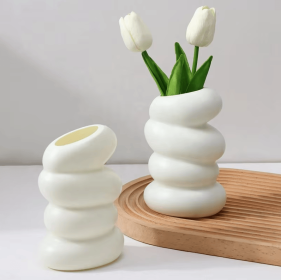 Modern Spiral Vase - White Plastic Flower Arrangement Container, Used for Home Decoration - Nordic Style Living Room, Bedroom