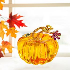 2.5" Glass Pumpkin Figurine Collectible Halloween Thanksgiving Glass Pumpkin Paperweight Fall Harvest Pumpkin Decorations for Home