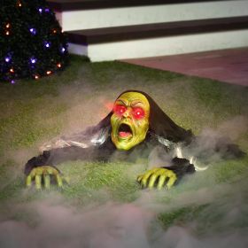 Halloween Decoration Outdoor Zombie Groundbreaker, Halloween Outside Zombie Decor with Sound and Flashing Eyes