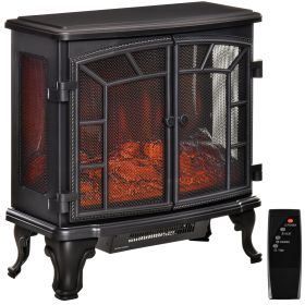 HOMCOM 27" Electric Fireplace Heater, Fireplace Stove with Realistic LED Flames and Logs, Remote Control and Overheating Protection, 750W/1500W,