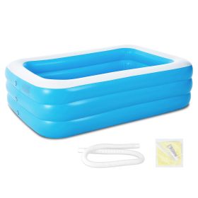 1Pc Inflatable Swimming Pools Family Swim Play Center Pool Blow Up Kiddie Pool For Family Inflatable Lounge Pool For Kids 120x72x24in (Color: Blue)