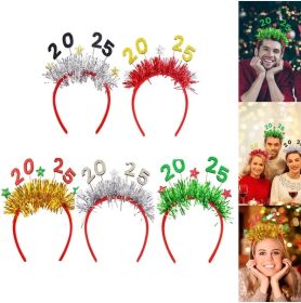 5PCS 2025 New Year Headband New Year's Eve Hat Star Hairbands Christmas Plastic Hair Bands With Sequins For New Year Eve Headpiece Birthday Carni (Option: Headdress)