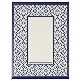 Reversible Outdoor Rug, Waterproof Plastic Straw With Carry Bag, 9 X 12, Blue White Gourd Border (Color: Blue)