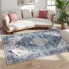 5x7 Area Rug, Vintage Washable Rug, Non-Slip Floor Carpet For Living Room, Bedroom, Dining Room, Blue