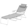 Folding Chaise Lounge, Outdoor Sun Tanning Chair, 4-Position Reclining Back, Armrests, Removable Pillow, Light Gray