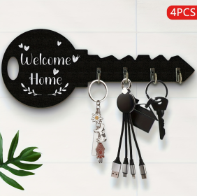 Key Doorplate With 4 Hooks (Color: Black)