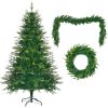 6 Feet Pre-Lit Aspen Fir Artificial Christmas Tree With Garlands And Garlands, Grass Green Christmas Tree With 380 Multi-Color LED Lights, 11 Lig