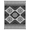 Reversible Outdoor Rug, Waterproof Plastic Straw With Carry Bag, 9 X 12, White & Black Toothed Rhombus