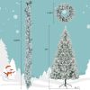 6 Feet Snow Covered Christmas Tree, Pre-Installed Light Set With Tree & Garland & Garland, Artificial Hinged Christmas Tree With Colored LED Ligh