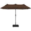 Double-sided Outdoor Patio Umbrella With Solar Lights And Base, Dining Table Umbrella Push Button Tilt, Coffee