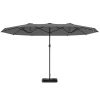Garden Parasol 14.4ft Double-Sided Sun Umbrella With Base, Patio Parasol With LED Solar Lights, Gray