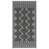 Reversible Outdoor Rug, Waterproof Plastic Straw With Carry Bag, 9 X 18, Black & Gray Rhombus Border