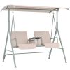 2-Seater Outdoor Porch Swing With Canopy And Table, Patio Swing Chair For Garden, Poolside, Backyard, Beige