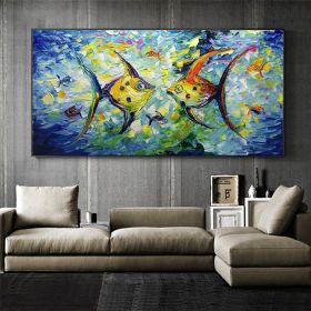 Modern Colorful Small Fish Abstract Wall Art Picture Poster Canvas Painting Living Room Home Office Decor (size: 70X140cm)