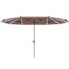 15ft Double-Sided Outdoor Umbrella With Solar Lights,  Extra Large Aluminum Patio Umbrella With Crank, Tan