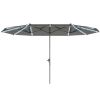 15ft Double-Sided Outdoor Umbrella With Solar Lights, Extra Large Aluminum Patio Umbrella With Crank, Dark Gray