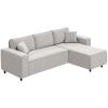 Corner Sofa With Reversible Chaise Lounge, Corduroy L-Shaped Sectional Sofa With Pocket Spring, Light Gray