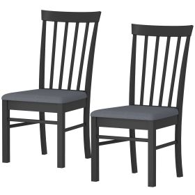 Wooden Dining Chairs Set Of 2, Farmhouse Upholstered Kitchen Chairs With Rubber Wood Frame, Black And Gray (Color: Black)